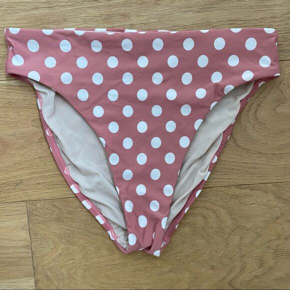 PQ Swim High Waist Pink Polka Dot Retro Bikini Bottom Small - Picture 2 of 5